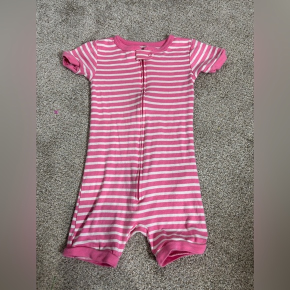 Carters 3T baby girl pink and white stripes pajama shorts romper zip up cotton - Picture 1 of 6